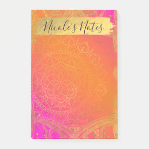 Notas Post-it® Rosa Fucsia Naranja y Dorado Glam Mandala Indio
