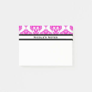 Notas Post-it® Rosa Fuerte Blanco Patrón Damasko Moderno Personal