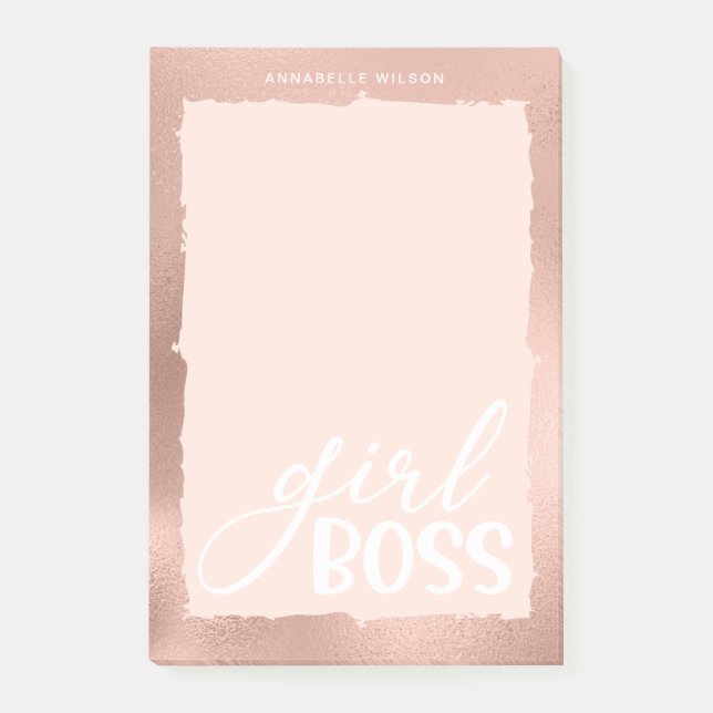 Notas Post-it® Rosa Gold & Pink Stylish Chica Jefe (Anverso)
