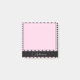 Notas Post-it® Rosa lindo monogramado con puntos de polka negro
