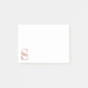 Notas Post-it® Rosa Monograma De Oro Letra S Relieve metalizado F