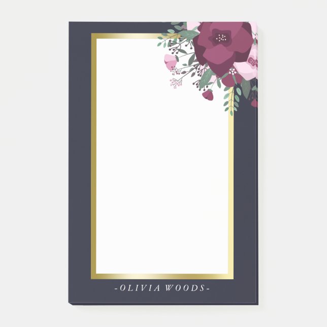Notas Post-it® Rosa personalizado y floral azul (Anverso)