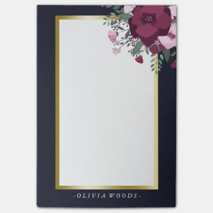 Notas Post-it® Rosa personalizado y floral azul