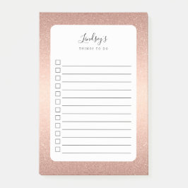 Notas Post-it® Rosa Purpurina De Faux De Oro Monogramado Para Hac