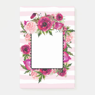 Notas Post-it® Rosa rosa y amapola floral en franjas rosas
