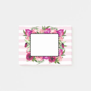 Notas Post-it® Rosa rosa y amapola floral en franjas rosas