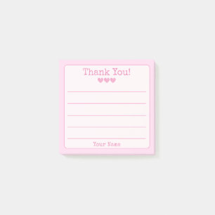 Notas Post-it® Rosa Simple Su Nombre Y Corazones Gracias