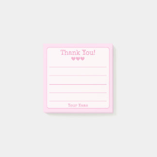Notas Post-it® Rosa Simple Su Nombre Y Corazones Gracias