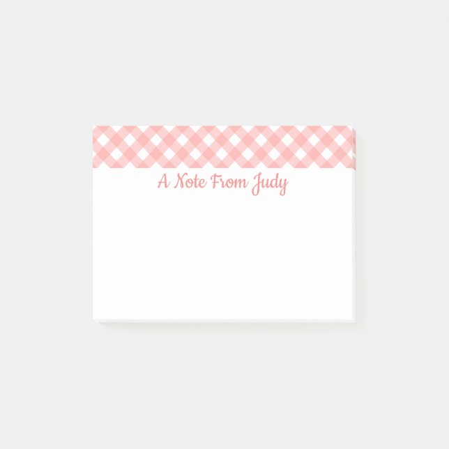 Notas Post-it® Rosa Sonrosado Cuadro de Gingham Patrón (Anverso)