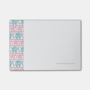 Notas Post-it® Rosa y modelo étnico verde azulado del elefante
