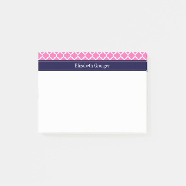 Notas Post-it® Rosado caliente2 Monograma con el nombre azul de l (Anverso)