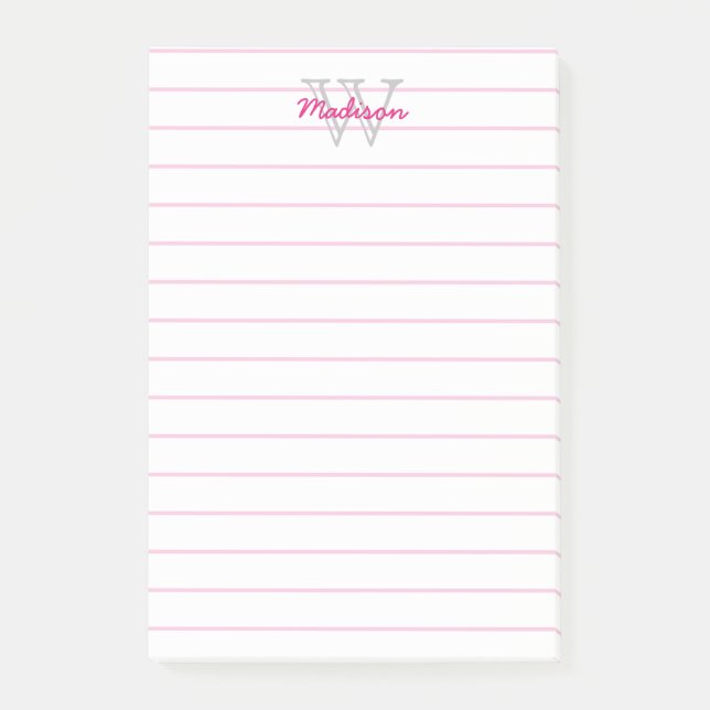 Notas Post-it® Rosado con monograma alineada y blanco (Anverso)