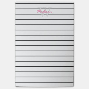 Notas Post-it® Rosado negro con monograma alineada y blanco