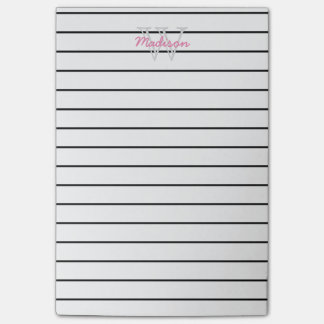 Notas Post-it® Rosado negro con monograma alineada y blanco