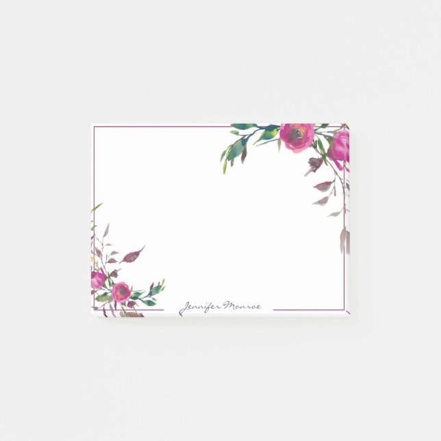 Notas Post-it® Rosas acuarela rosadas personalizadas (Anverso)