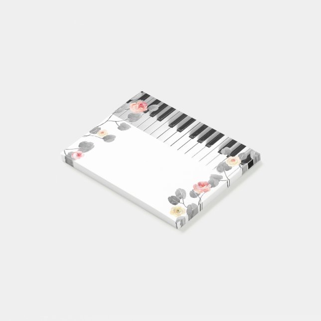 Notas Post-it® rosas acuarelas en piano foliage gris (En perspectiva)