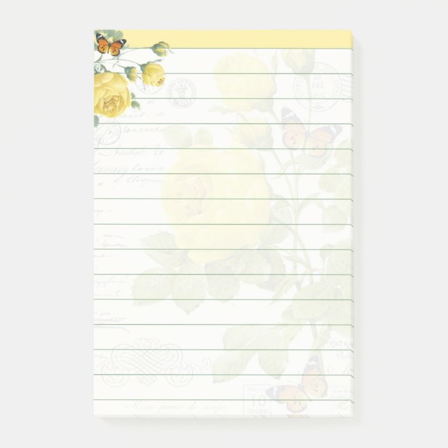Notas Post-it® Rosas amarillas y mariposas (Anverso)