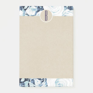Notas Post-it® Rosas Blancas Azules de Invierno Kraft Monograma R