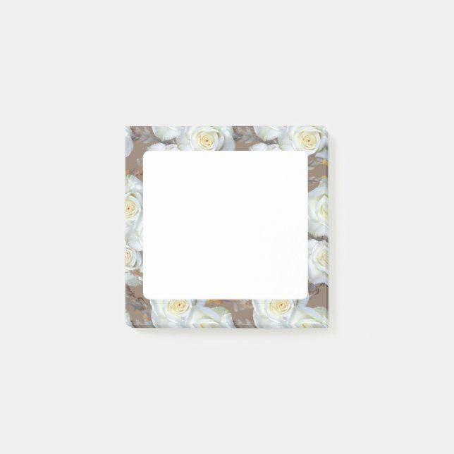 Notas Post-it® Rosas Blancas Patrón Romántico Rústico (Anverso)
