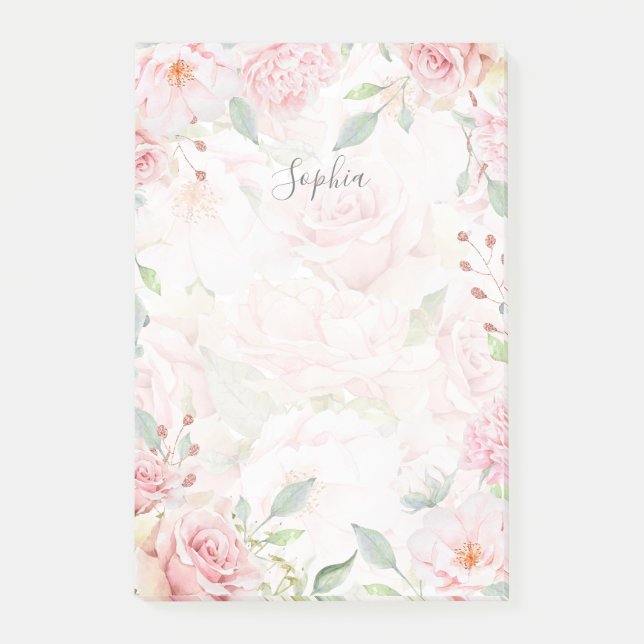 Notas Post-it® Rosas bonitos | Elegante acuarela floral rosa (Anverso)