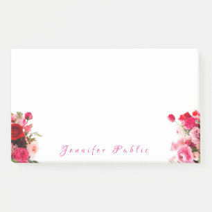 Notas Post-it® Rosas de acuarela Escritura a mano Nombre de guión