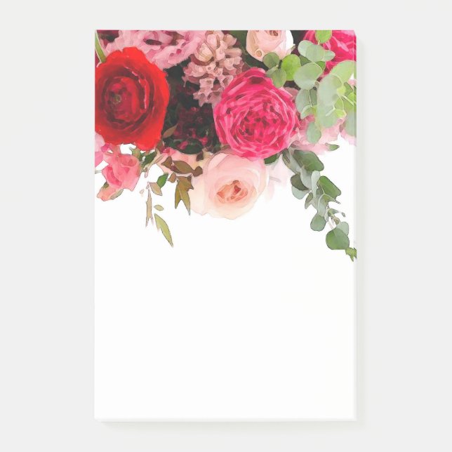 Notas Post-it® Rosas de acuarela floral Flores en blanco (Anverso)