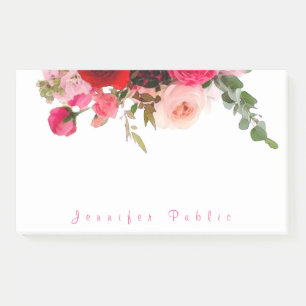 Notas Post-it® Rosas de acuarela floral nombre de script caligraf