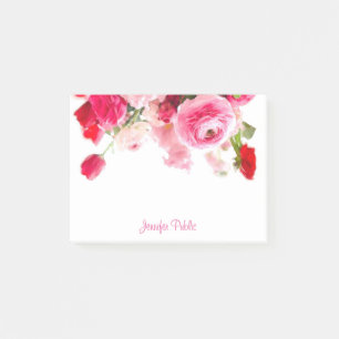 Notas Post-it® Rosas de acuarela Nombre de guión manuscrito Flora