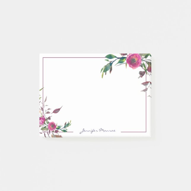 Notas Post-it® Rosas de acuarela rosa personalizados (Anverso)