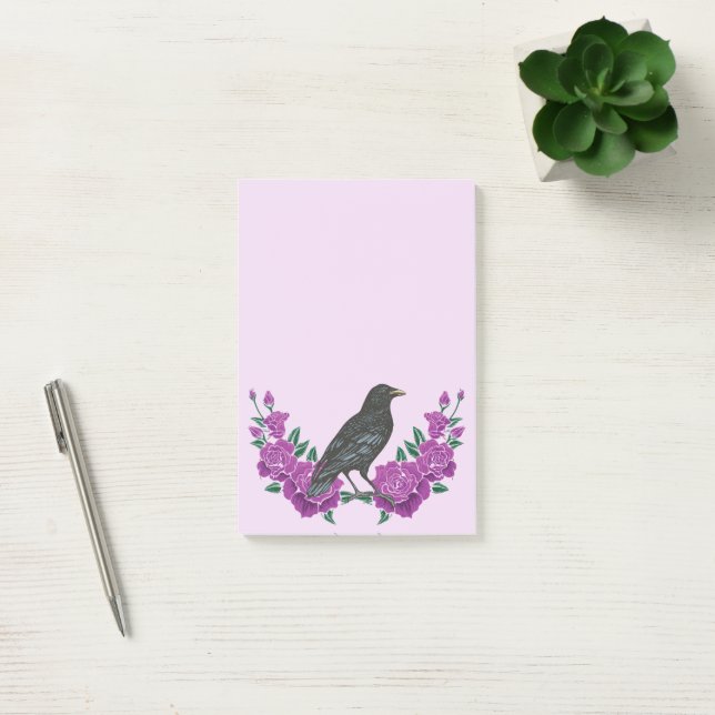 Notas Post-it® Rosas de Aves Negras y Raven (Oficina)