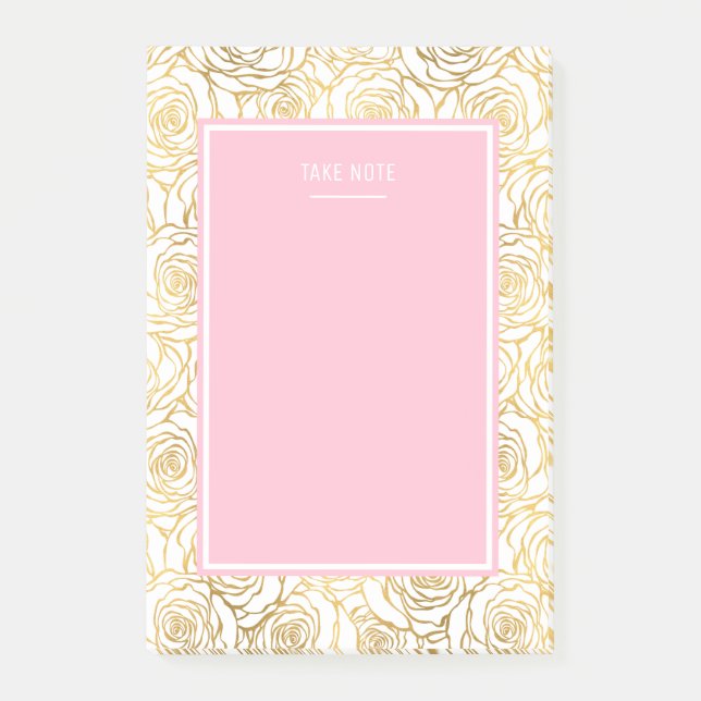 Notas Post-it® Rosas de oro con rosa (Anverso)