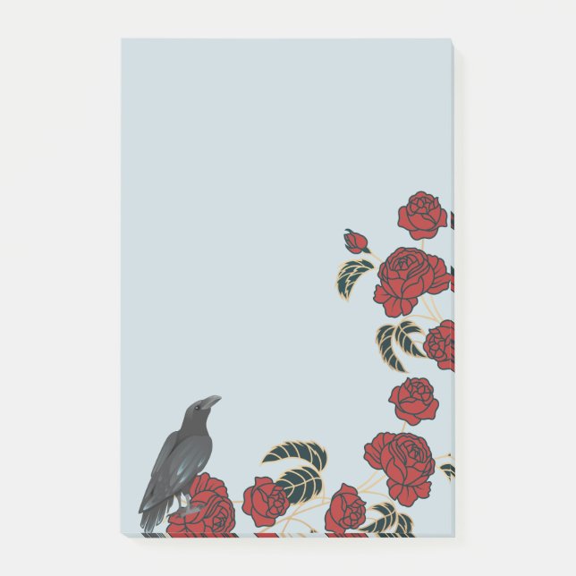 Notas Post-it® Rosas rojas y raven (Anverso)