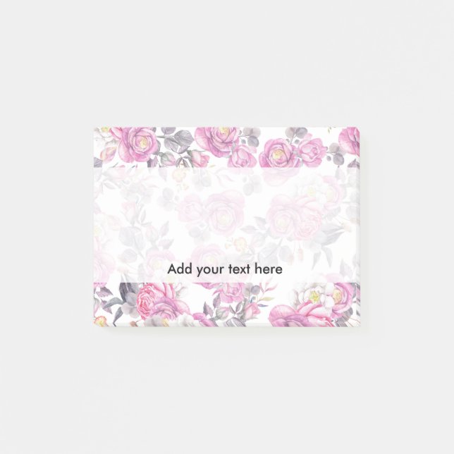 Notas Post-it® Rosas románticos de la acuarela gris rosada (Anverso)