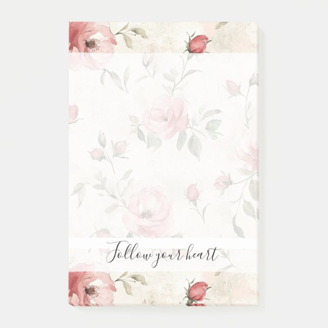 Notas Post-it® Rosas Rosadas Floral (Anverso)