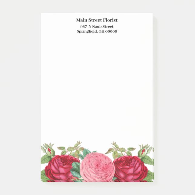 Notas Post-it® Rosas Rosadas Rojos Florales (Anverso)