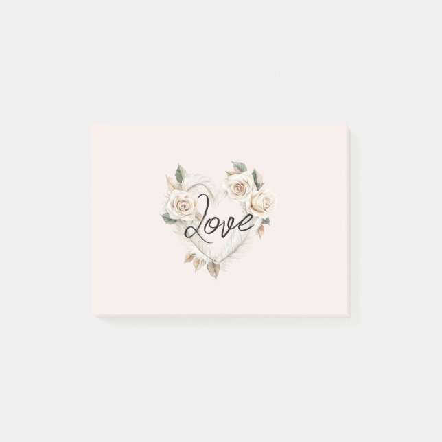Notas Post-it® Rosas Rosadas Románticas Plumas Corazón Amor (Anverso)