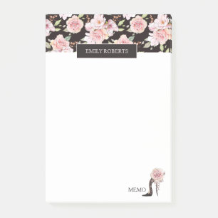 Notas Post-it® Rosas rosas rosas, estilete negro, diseño elegante