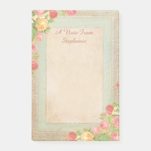 Notas Post-it® Rosas Vintage Elegantes (Anverso)