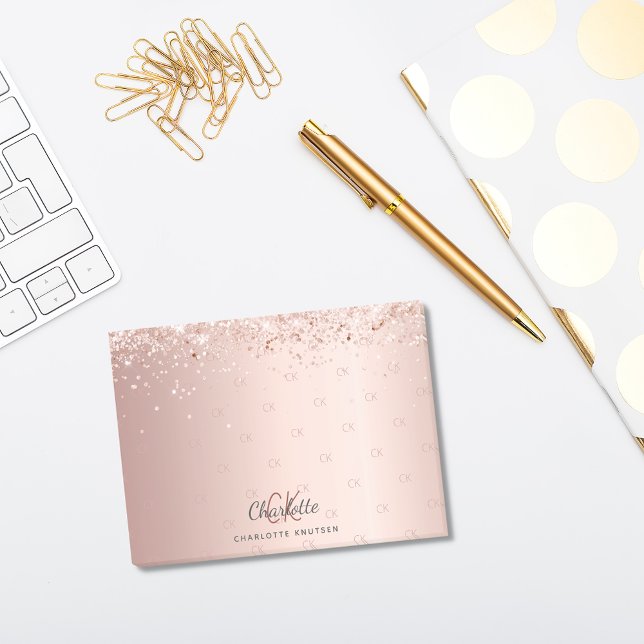 Notas Post-it® Rose gold glitter monogram initials (Subido por el creador)