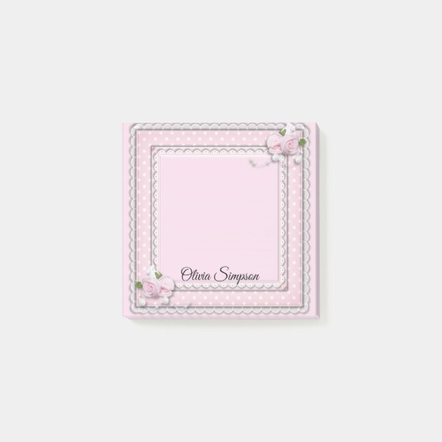 Notas Post-it® Roses Rosa, Perlas Y Lace Post-It Notes (Anverso)