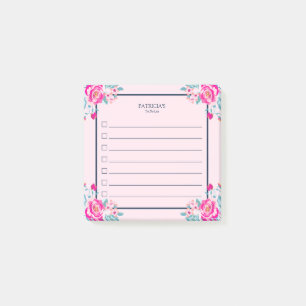 Notas Post-it® Roses rosados vibrantes en nombre personalizado de