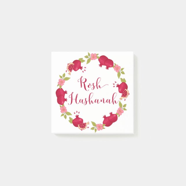 Notas Post-it® Rosh Hashanah Año Nuevo Pomegranate Flower Wreath (Anverso)