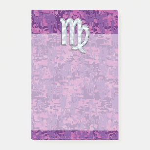 Notas Post-it® Rótulo Virgo Zodiac en camuflaje digital rosado