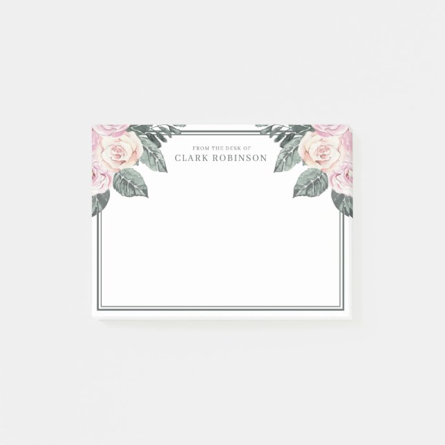 Notas Post-it® Rubor Pink De La Oficina De Rosas De Acuarela (Anverso)