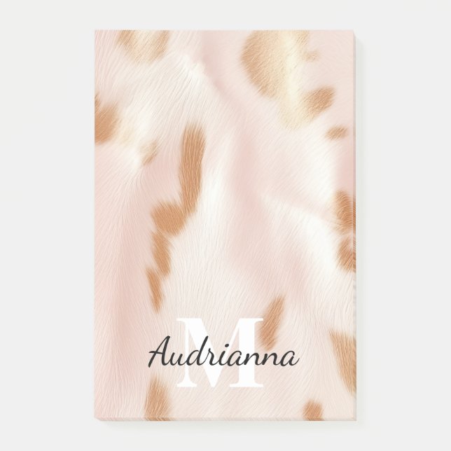 Notas Post-it® Rubor Pink Tan Southwest Faux Piel de vaca Cowgirl (Anverso)