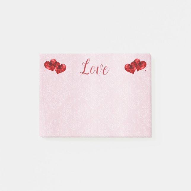 Notas Post-it® Ruby Red Hearts y Love Post-It Notes (Anverso)