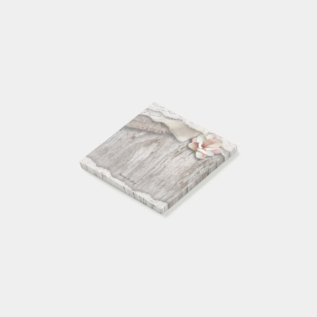 Notas Post-it® Rústica Burlap Lace Floral Country Wedding (En perspectiva)