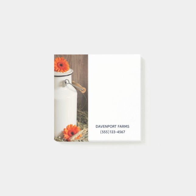 Notas Post-it® Rústica jarra blanca de leche con foto de flores N (Anverso)