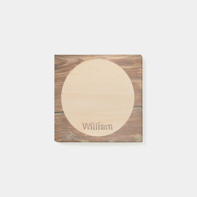 Notas Post-it® Rústico nombre personalizado de madera marrón redo (Anverso)