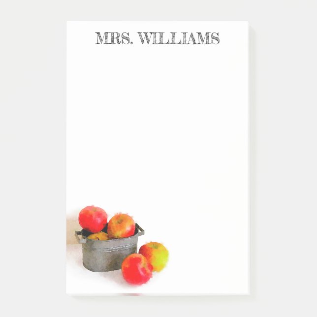Notas Post-it® Rústico Red Apple Bucket Teacher Nombre 4 x 6 (Anverso)